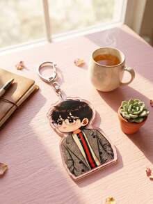 1Pc/6Pcs K-Pop Theme Acrylic Keychains, Featuring Chibi Member Casual & Stage Outfit Designs With Glasses And Jacket Styles, Fashionable Bag Charms, Suitable For Back To School, Gift For K-Pop Fans, Exquisite Collection, All-Season Use. - Multicolor - View 10