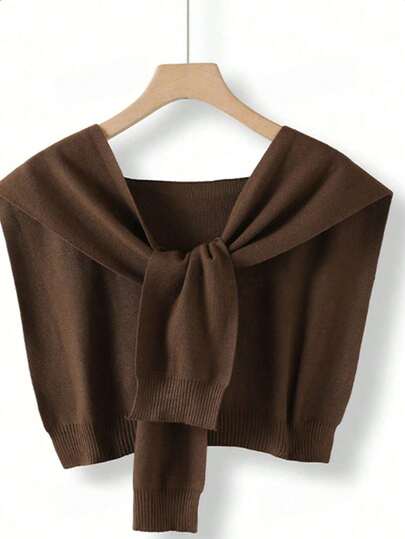 Fashion Knitted Shawl Scarf Thin Solid Color Wrap Scarf Knot Design Neck Guard Fake Collar Women