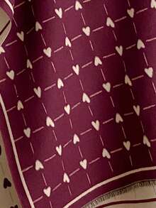 1pc Faux Cashmere Elegant Heart Pattern Jacquard Warm Scarf For Women, Air Conditioning Room Blanket, Autumn/Winter Outdoor Travel Cold Protection Neck Warmer, Soft Decorative Scarf Shawl Dual-Use, Suitable For Daily Matching, First Choice For Gift Giving - Burgundy - View 3