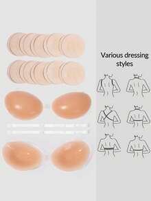 Lignisse Silicone Sticky Bra Set With Clear Straps Invisible Push Up Multi Wear Strapless Backless Self-Adhesive Seamless Nipple Cover Women Intimates - Multicolor - View 12