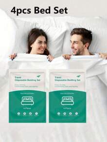 4-Piece Disposable Portable Travel Bedding Set, Hotel Disposable Bedding, Business Travel Bedding, Essential Bedding For Travel, Hotel, Hospital, Train And Camping, Disposable Bedding Set, Large Travel Bed Disposable Sheet, Use And Discard - White - View 13