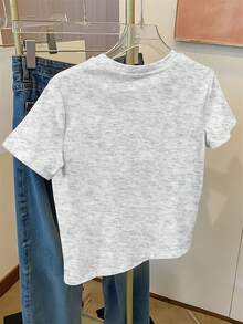 Casual, Short-Sleeved, Printed Round-Neck Top For Plus-Size Women With An Abstract Floral Pattern. - Light Grey - View 2