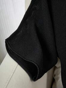Women's Summer V-Neck Batwing Sleeve Knit Cardigan Top - Casual Fashion, Medium Stretch, Suitable For Spring/Summer, Cardigan Style, Essential Piece For Spring/Summer Outfits - Black - View 5