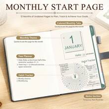 2027 A5 Hardcover Planner 400 Pages, 2027 Jan-Dec Daily/Monthly Dual View, Habit Tracker Password Log, Flat Lay Magnetic Closure, Includes 5 Stickers, Work Home Daily Organizer - A5 - View 4