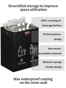 1pc Large Capacity Foldable Thickened Tear-Resistant Sponge Handle Trash Can, Space-Saving Storage, Suitable For Home, Office, Kitchen Storage Box, Foldable Sorting Recycling Bag, Household Large Capacity Storage Bin, Glass Metal Sorting Trash Can - A - View 5
