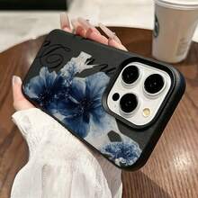 1件極簡藍色碎花草圖案個性化磨砂荔枝紋全包防摔TPU手機殼，適用於Apple 17 16 15 14 13 12 11 Pro Max A55/54/53/52/51 S25/24/23/22/21系列 - 彩色 - 查看 5