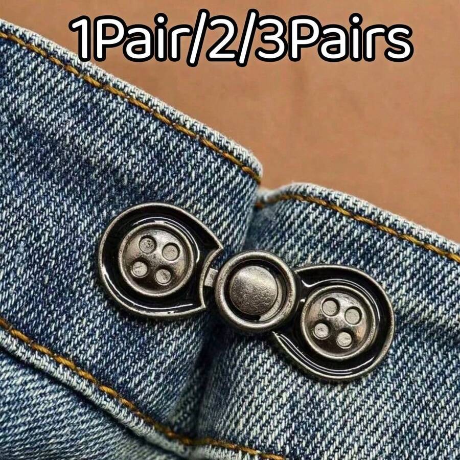 1Pair/2/3Pairs No-Sew Waist Buckle, Adjustable Detachable Button For Jeans, Pants, Skirts, Waist Size Reducer, No-Drill Waist Adjustment Tool
