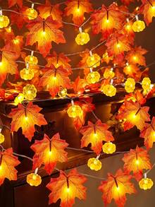 Halloween Thanksgiving Maple Leaf Pumpkin LED Light String Warm Light Battery-Powered Dual Lighting Mode Home Party Indoor Table Room Autumn Seasonal Festival Atmosphere Decorative Lamp - Maple Leaf Pumpkin Lantern - View 1