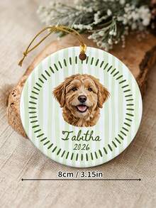 Personalized Photo Round Ceramic Christmas Ornament, Custom Name & Year, Macaron Color Striped Wavy Border, Christmas Tree Hanging Decor, Upload Family Baby Pet Portrait, Commemorative Keepsake Gift - Multicolor - View 3