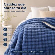 Flannel And 3D Plush Duvet Cover 160x220 Cm, Multifunctional Blanket With Zipper And Faux Rabbit Fur Texture, Soft And Warm Bedding - Blue - View 4