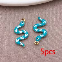 5/10psc Stainless Steel Enamel Snake Charms Multicolor Printed Serpent Animal Pendants For DIY Bracelet Necklace Earring Jewelry Making Findings - Multicolor - View 15
