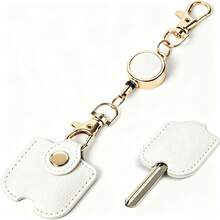 Women's Retractable Key Chain, PU Leather Stretchable Key Chain, 30cm Stretch Length, Anti-Loss Key Holder, With Gold Metal Buckle, Cute Portable Key Ring, Suitable For ID Badge, Car Keys, 4 Colors Available - Multi-color - View 13