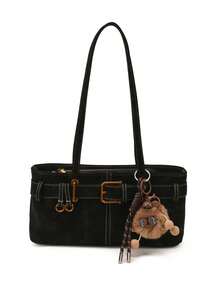Nicekee Vintage Versatile And Fashionable Handbag, Equipped With Square Buckles And Exquisite Hanging Decorations, Suitable For Shopping And Commuting - Black - View 7