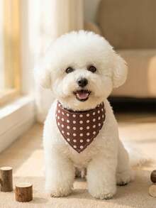 1pc Brown Polka Dot Polyester Pet Bandana Bib Happy Puppy Series Accessory Suitable For Bichon, Teddy And Other Small And Medium-Sized Dogs And Cats All Year Round Indoor And Outdoor Play Not Suitable For Large Dog Breeds - Brown - View 3