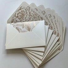 NIEWSPECIAL 10/20 Pcs Pearl Ivory Envelopes With Gold Foil Or Champagne Gold Flower Pattern Stickers And A Wax Seal For Invitation,Suit For 5*7inch Card - 135*192mm Design a - View 18