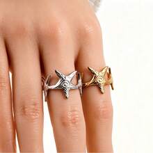 2‑Color Starfish Open Cuff Ring, Adjustable Textured Spiral Ocean Style Finger Ring, Gold & Silver Tone Beach Vacation Statement Jewelry For Women - Star - View 1