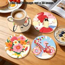 Hot Selling 8PCS Gnome, Flower, Bicycle, Sunflower Print Design PET Non-Slip Coasters, Home Kitchen Decor Accessories, Suitable For Various Holiday Gatherings, Party Gifts, Thanksgiving, Autumn Decoration - Multi-color LDX2631 - View 5
