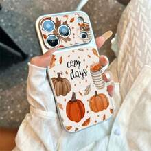 1pc TPU Material Autumn Coffee Pumpkin Maple Leaf Atmosphere Pattern Phone Case Suitable For IPhone 17 Pro Max/17/16 Pro Max/15/14/13/12/11 Full Coverage Shockproof Soft Shell Phone Protective Cover - Silver - View 2