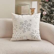 LCUHPCL 1pc Christmas Atmosphere Winter Snowflake 3D Embroidered Pillow Case, Suitable For Bedroom, Living Room, Sofa, Daily Use, Party And Other Environments - Multicolor - View 4