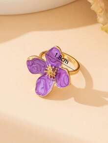 1pc Summer New Vacation Beach Style Elegant Handmade Purple Four-Petal Flower Drip Oil Ring For Women - Purple - View 6