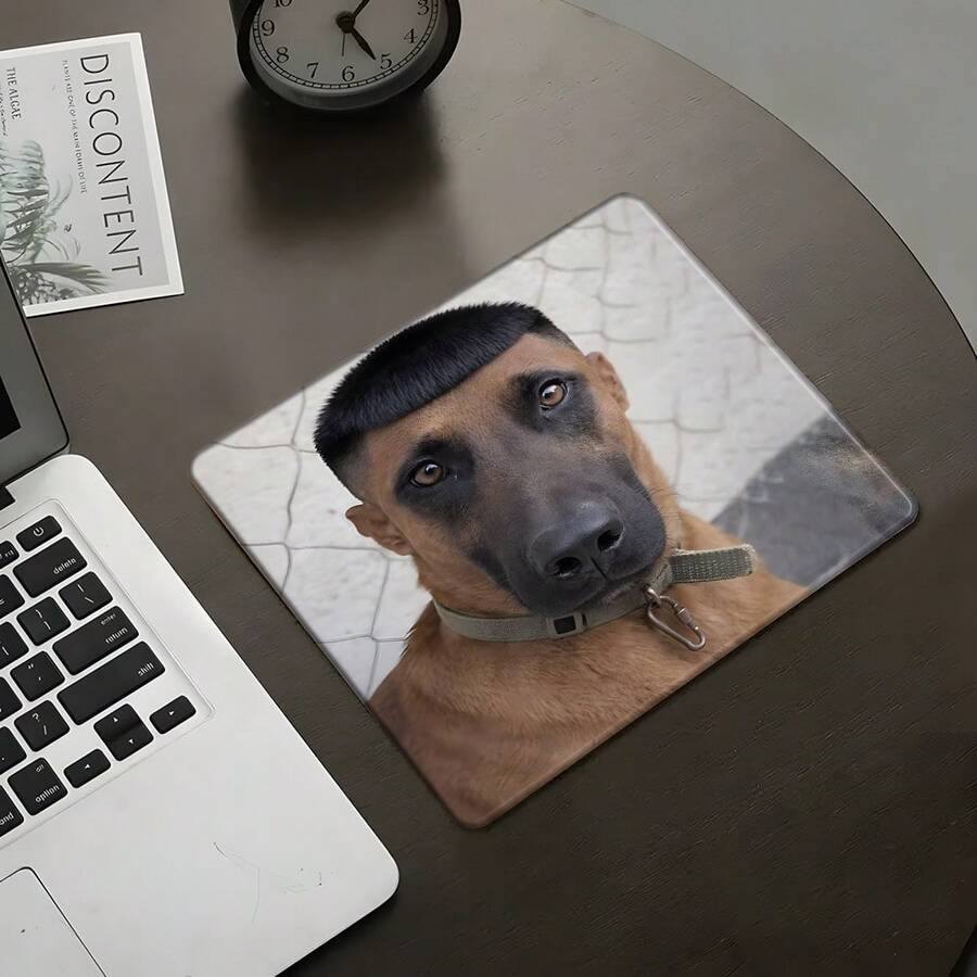 Funny Pot Lid Head Horse Dog Square Mouse Pad, Humorous Cool Dog Portrait Expression Pattern Design, Eye-Catching Desktop Decoration Protective Pad, Rubber Anti-Slip Locked Edge Office Pad, Small Size Suitable For Laptop, Desktop Computer Gaming, Office, Daily Use - View 1