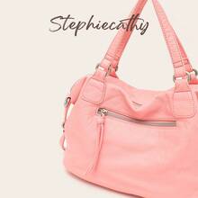 STEPHIECATHY Women's Shoulder Bag, Washed PU Faux Leather Small Handbag, Casual Crossbody Bag For Daily Commute, School, Travel, Summer, Peach Pink - Coral Pink - View 3