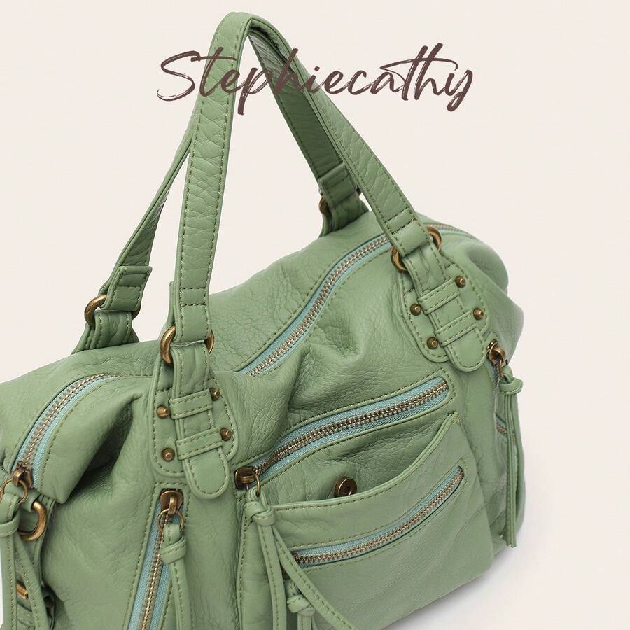 STEPHIECATHY Women's Shoulder Bag Washed PU Faux Leather Small Handbag Casual Crossbody Bag Daily Commute School Travel Summer Sage Green - Mist Green - View 1