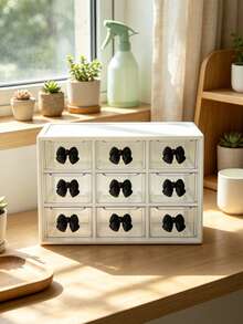 Drawer-Style Mini Cosmetic Organizer, Featuring Various Colored Bows, Transparent Plastic Stackable Storage Boxes, Multiple Designs, And Multiple Compartments. Suitable For Desktops, Offices, And Bedrooms, With A Smooth, Easy-To-Clean Surface. - Multicolor - View 2