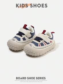 1 Pair Infant Toddler Colorblock Patchwork Hook & Loop Closed Toe Flat Casual Sneakers For Daily Wear [Select By Actual Cm Inner Length] - Blue - View 1
