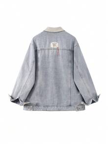 Korean Vintage Denim Jacket Button-Up Cardigan, Casual Elegant For Office, Daily, Spring/Autumn, Vacation - Baby Blue - View 3