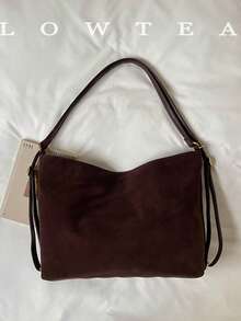 1pc Suede Fabric Shoulder Bag With Adjustable Strap, Suitable For Commuting, Shopping And More - Coffee - View 5