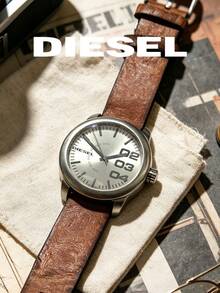 DIESEL DZ5502 Vintage Workwear Men's Watch, Silver-Grey Large Number Dial, Distressed Brown Leather Casual Wristwatch - Silver - View 6