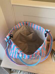 Fresh Colorblock Striped Large Capacity Women's Bag, Lightweight Canvas Fabric, Handheld Or Crossbody, Minimalist Versatile Daily Commute Bag - Multicolor - View 7