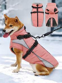 1pc Dog Winter Jacket, Built-In D-Ring Harness, High Visibility At Night, Soft Lining Warm Dog Vest, Zipper Closure High Collar Thick Snow Jacket, Suitable For Small, Medium And Large Dogs - Watermelon Pink - View 16