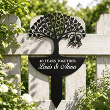 1pc Personalized Anniversary Metal Garden Stake, Tree Of Life Backyard Decor, Custom Wedding Anniversary Plaque, Lawn Garden Decoration, Gardening Decor - Black - View 6
