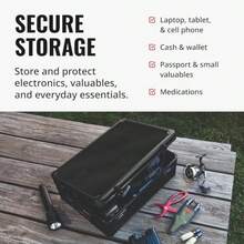 Locking Storage Chest With Dual Combination Lock-Small Lock Box For Laptops, Tablets And Valuables, Lockable Storage Box With Code, Keyless Lockbox Fo - Black On Black - View 5