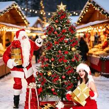 3/12/24pcs Christmas Artificial Poinsettia Branch, Red Green Plaid Fake Flower With Stem, No Clip Floral Pick For Holiday Decor - Red - View 3