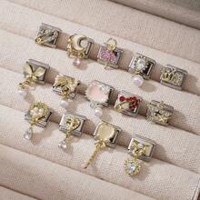 1pc Gold & Silver Tone Italian Modular Bracelet Chain, Ocean & Nature Theme 3D Enamel Pendant, Pearl & Crystal Inlaid DIY Jewelry Accessory - Side Gold Module - View 7