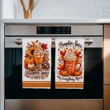 2PCS Kitchen Towel, Autumn Fallen Leaves & Pumpkin Pattern Printed, 40*60cm Rectangular Microfiber Kitchen Towel, Dish Cloth, Tablecloth, Hand Towel, Kitchen Decor, Home Decor, Housewarming Gift For Neighbors, Kitchen Napkin & Dish Cloth, Home Decor, Gift - White - View 5