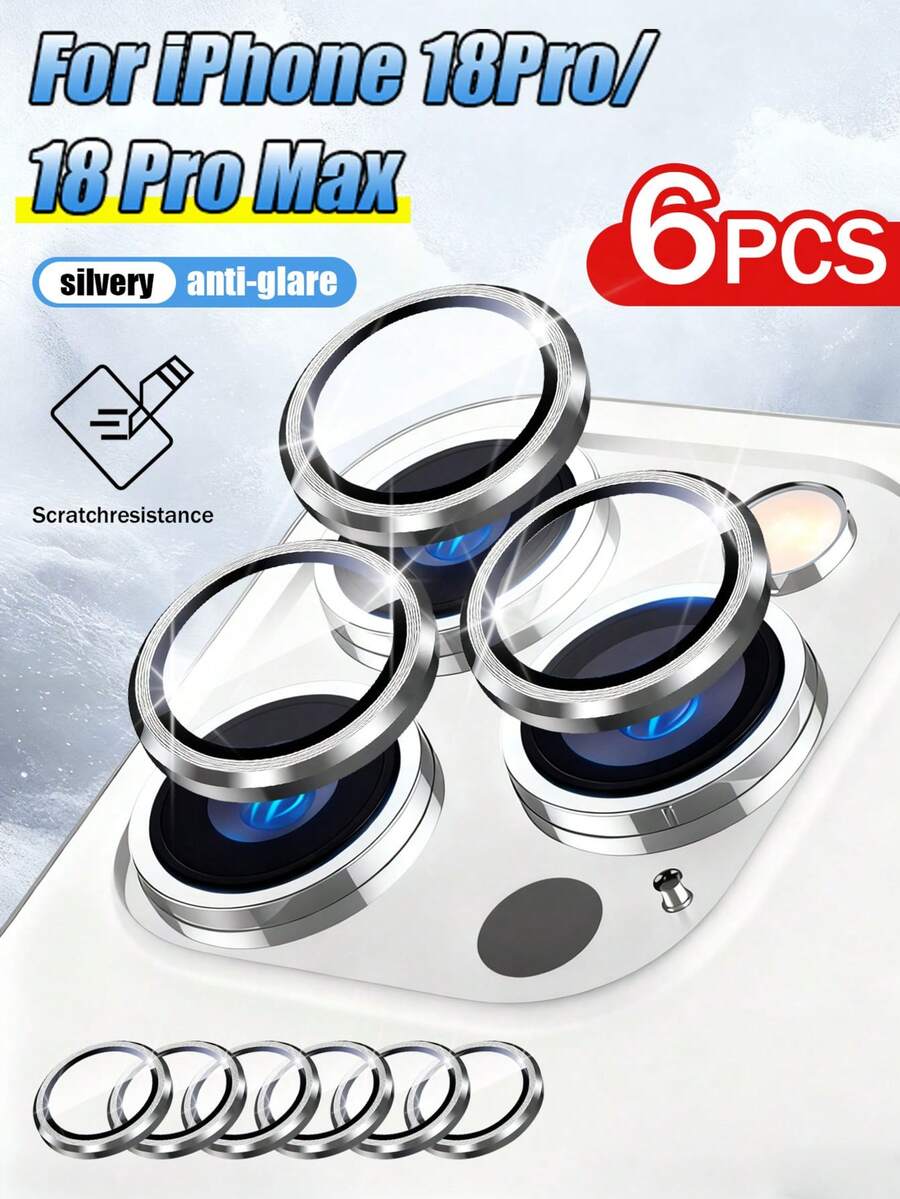 6片裝銀色相機鏡頭保護膜,相容於 Phone 13 14 15 16 17 Promax Pro 16 Plus 16E 17 Air 17E 18Pro 18Pro Max,亮面相機鏡頭保護膜,相容於 保護殼,保護膜,9H 鋼化玻璃相機蓋 - 銀色 - 查看 1