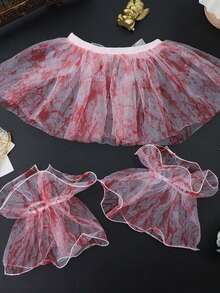 1 Set Blood‑Stain Print Tulle False Collar And Arm Cuffs Set Gothic Mesh Neck Ruff Hand Sleeves For Women Halloween Cosplay Party Accessory Kit - A - View 6