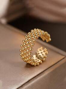 CHICAT Vintage Chunky Gold Beaded Open Ring, Multi-Layer Bubble Mesh Exaggerated Finger Ring, Fashion Jewelry - Gold - View 1