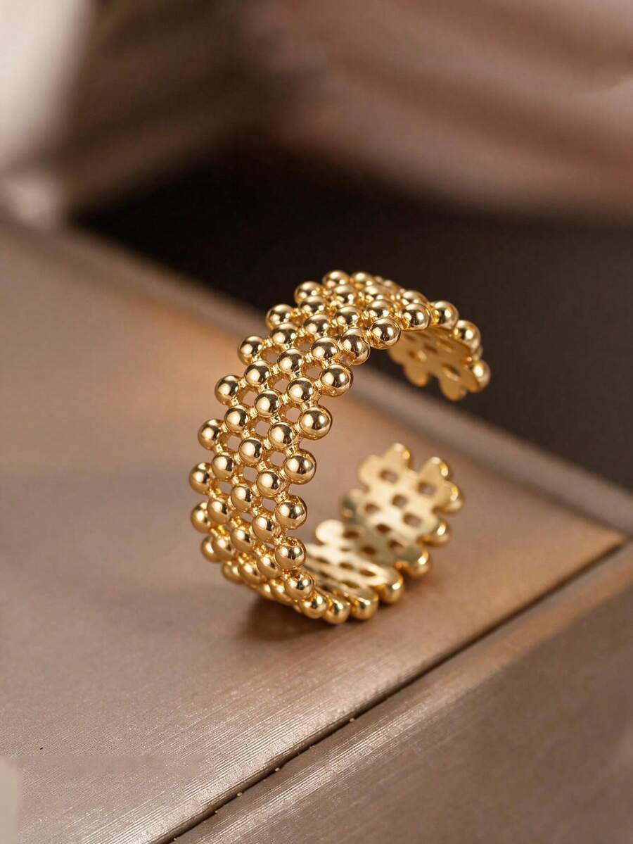 CHICAT Vintage Chunky Gold Beaded Open Ring, Multi-Layer Bubble Mesh Exaggerated Finger Ring, Fashion Jewelry - Gold - View 1