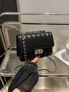 Tas Selempang Rantai Fashion Baru, Tas Mini Persegi Multifungsi untuk Wanita, Tas Persegi Kecil Lipat Mewah Warna Putih Krem - MultiWarna - View 12