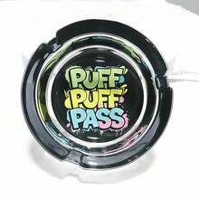 Creative 'PUFF PUFF PASS' Letter Pattern Glass Ashtray, 3.34 Inch Round Ashtray, Decorative Ornament Ashtray, Holiday Gift For Friends, Christmas Gift - PUFF PUFF PASS - View 7