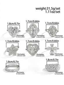 8pcs Fashion Design Heart-Shaped Rings, Ins Hollow Heart Virgin Mary Finger Rings, Suitable For Party, Holiday, Gift For Friends And Family, Daily Wear, Commute - Silver - View 5
