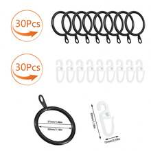 20/60/100pcs (10 Metal Rings & 10 Plastic Hooks / 30 Metal Rings & 30 Plastic Hooks / 50 Metal Rings & 50 Plastic Hooks) With Plastic Hooks Metal Curtain Rings Hanging Rings And Curtain Hooks Window Shower Rings, 30mm/1.18in Diameter (Black, Silver) - Multicolor - View 16