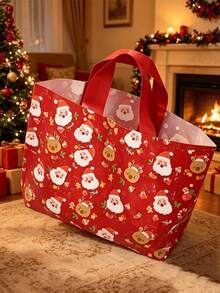 10pcs/5pcs/20pcs Cartoon Christmas Print Plastic Tote Bags (Random Style) Reusable Waterproof Gift Bags, Holiday Party Storage & Decoration Bags, Suitable For Christmas Gift Exchange - Multiple Styles - View 2