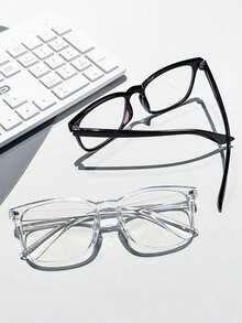 2pcs Men's Transparent Black Glasses, Decorated With Square Rivets, Suitable For Students' Daily Use, Transparent Glasses Accessories, Excellent Choice For Men's Eyewear Accessories - Multicolor - View 6