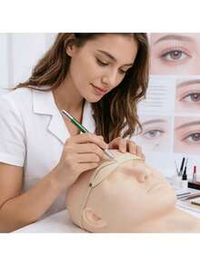 3pcs Wearable Eyebrow Practice Skin Headband For Microblading Training 3D Realistic Silicone Adjustable Pads Shading Mapping Lining Fake Skin For Beginners Professional - Apricot - View 2